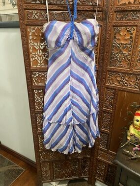 Striped Purple Blue Sundress - Women's Strapless Dress